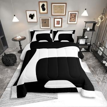 Imagem de Erosebridal Conjunto de cama solteiro abstrato preto e branco para adultos, mulheres, homens, boêmio, geométrico, listrado, minimalista, arte moderna, conjunto de edredom simples, estético, moderno