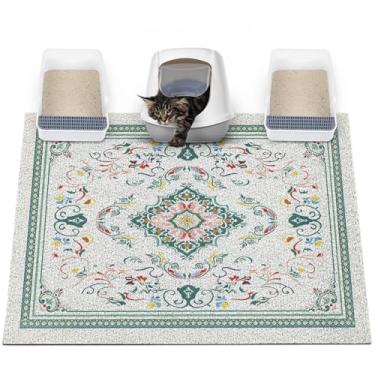 Imagem de Glittme Tapete de areia para gatos com fundo antiderrapante tapete de caixa de areia 119 x 89 cm tapete de armadilha de areia fácil de limpar lavável tapete de comida de gato para gatinho, 2GG