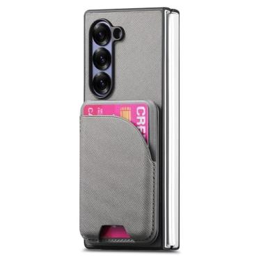 Imagem de HAOMRIYL Capa carteira para Samsung Galaxy Z Fold 7, capa magnética ultrafina suporta carregamento sem fio com suporte de anel, capa de couro, cinza, ZFOLD 7