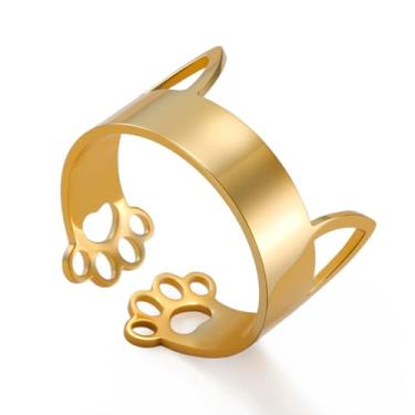 Imagem de TEAMER Anel ajustável fofo de aço inoxidável delicado para gatos com nome personalizado para amantes de animais de estimação, joias femininas, Aço inoxidável, Sem pedra preciosa