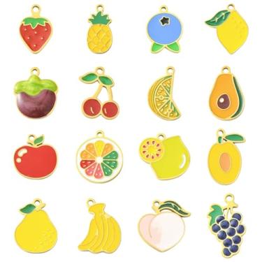 Imagem de UR URLIFEHALL 16 pingentes de frutas de aço inoxidável esmaltados maçã, banana, morango, cereja, limão, 16 estilos, para fazer joias em massa