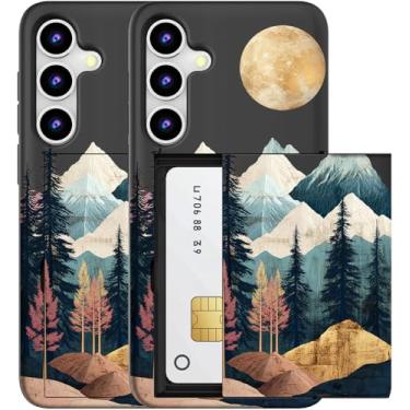 Imagem de MUQR Capa compatível com Samsung Galaxy S23+ Plus com suporte de cartão fofo - Design Kawaii, proteção contra quedas de nível militar, capa carteira robusta para mulheres (montanha abstrata preta)