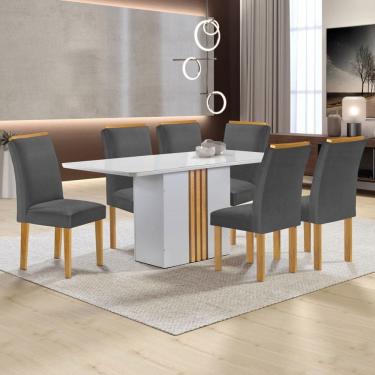 Imagem de Mesa de Jantar 6 Lugares Celeste Luisa com Vidro Off White/Cinamomo/Cinza - Cel Móveis
