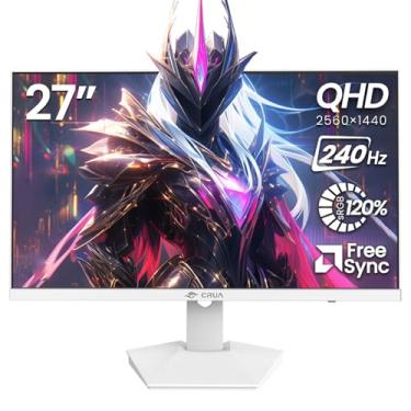 Imagem de CRUA Monitor de jogos de 27 polegadas 240 Hz, monitor de computador com tela IPS 2K QHD (2560 * 1440P), suporta AMD Freesync, 120% sRGB, filtro de luz azul, alto-falantes embutidos, instalações