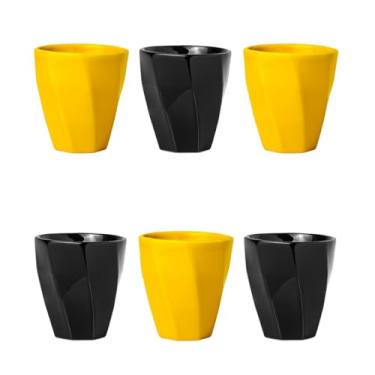 Imagem de Kit 6 Copos Cerâmicos Louça 260ml Design Moderno, Ideal para Café, Chá, Bebidas Quentes, Porta Objetos e Escovas - E-FCS Store (Amarelo/Preto)