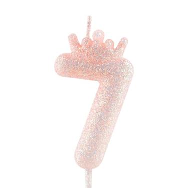 Imagem de Velas de aniversário com coroa laranja com glitter, número de aniversário laranja claro para decoração de topo de bolo, meninas, casamento, comemoração, artigos de festa feliz