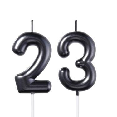 Imagem de Velas de aniversário pretas de 53 e 32 cm, número 23 e 32 polegadas, topo de bolo para homens e mulheres, decorações de festa temática