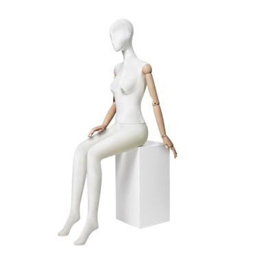 Imagem de Mannequin Manequins de varejo de corpo inteiro com banco, expositor de roupas destacável, manequim de braço giratório de madeira maciça(White)