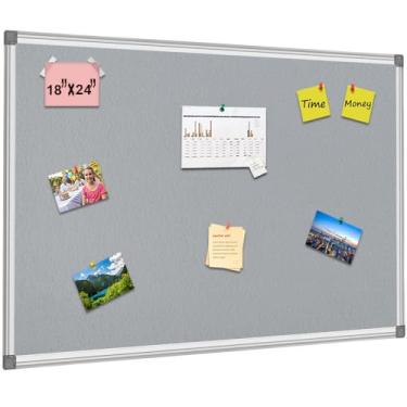 Imagem de BIBOC Quadro de avisos de cortiça 61 x 45 cm, placa de feltro, placa de pinos, quadro de avisos, quadro de avisos para casas ou escritórios, alumínio prateado