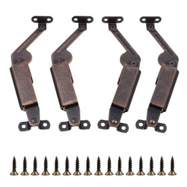 Imagem de T Tulead 2 pares de dobradiças de suporte de tampa, dobradiças de armário de ferro de mola resistente com parafusos, dobradiça de suporte de tampa para caixa de brinquedos, bagagem