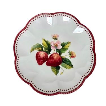Imagem de Pratos de jantar de melamina com design de morango branco e vermelho, conjunto de 4,28 cm por 28 cm.
