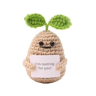 Imagem de Crochet Potato Plush with Positive Message, Emotional Support Stuffed Animal for Desk Decor, Handmade Tiny Friend with Inspirational Card, Funny Gifts for Women Office Accessories, 1 Pack