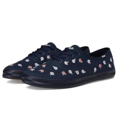 Imagem de Keds Tênis feminino Champion de lona com cadarço, Azul marinho/rosa bordado, 34