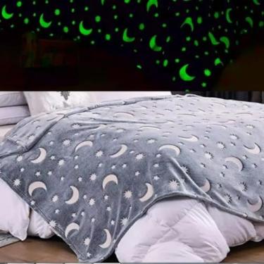 Imagem de Manta Brilha no Escuro Kids Cobertor Infantil Solteiro 2,00m X 1,50m Crianças Menina e Menino (Estrelas cinzas)