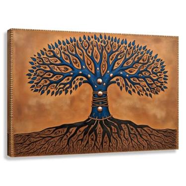 Imagem de Árvore da Vida Arte de Parede Impressão em Tela Raízes Espirituais Galhos Azuis Decoração de Sala de Estar Fotos Pintura 90x60cmx1