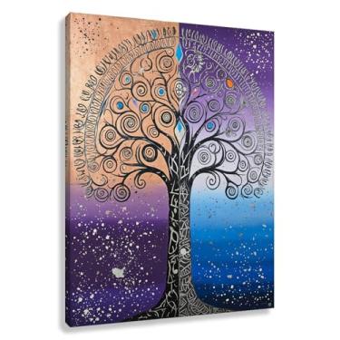 Imagem de Árvore da Vida Arte de Parede Impressão em Tela Equilíbrio de Vida Decoração Imagens de Energia Cósmica Crescimento Espiritual Roxo Azul 45x60cmx1