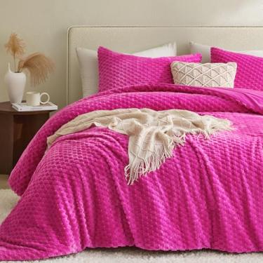 Imagem de Petrichor Conjunto de edredom Queen fofo de flanela rosa ultramacio para cama queen, conjunto de cama quente de luxo para inverno e outono, conjunto de cama felpuda aconchegante, 3 peças (1 edredom e