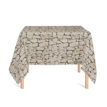 Imagem de Toalha de Mesa Quadrada em Tecido Jacquard Estampado Pedra Bege, 1,40 