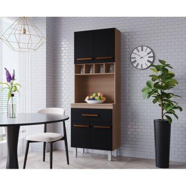 Imagem de Paneleiro Vitória com Adega 4 Portas 1 Gaveta  - Savana/Preto Móblis 