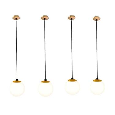 Imagem de Kit 4 Pendente Globo Branco De Vidro Dourado Cozinha Zan61