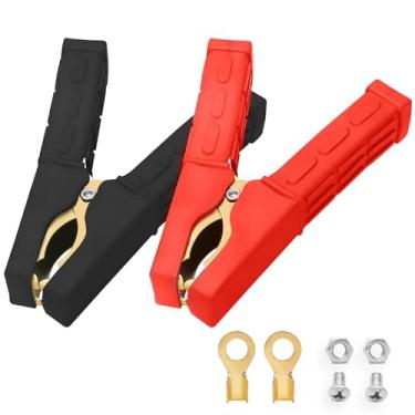 Imagem de 2 braçadeiras de cabo jumper, grampos de carregador de bateria de cobre puro Govel terminam o cabo jumper de 10 cm clipes jacaré para substituição de cabos de bateria abaixo de 5AWG 12V/24V/36V