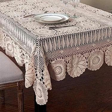 Imagem de Toalhas De Mesa Feitas à Mão Simples Toalha De Mesa De Crochê Toalha De Mesa De Algodão Bege Toalha De Mesa De Renda De Crochê, White, 140x200cm