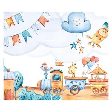 Imagem de Papel de Parede Adesivo Infantil Animais Trem Bebe Quarto - 487pcm - A