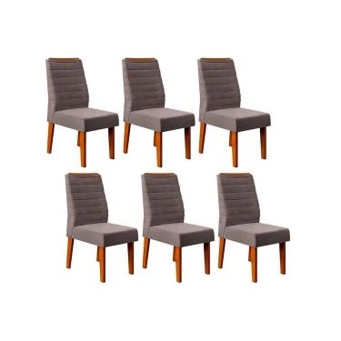 Imagem de Kit 6 Cadeiras Sala Jantar Ondina 6 Un Freijó/Suede Lunar - DJ Móveis