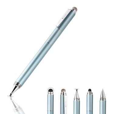 Imagem de Yacig Caneta Stylus capacitiva, ponta de disco transparente 4 em 1 de alta sensibilidade e precisão para tela sensível ao toque, ponta de borracha preta e ponta de fibra de malha compatível com dispositivo universal de tela sensível ao toque (azul gelo)