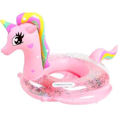 Imagem de Boia Unicórnio Infantil Piscina Bebê Bote Inflável com Pezinho Crianças 6 Meses à 3 Anos