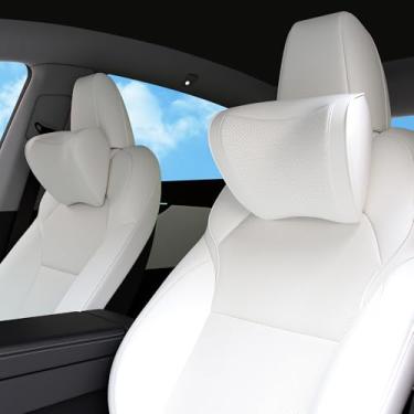Imagem de Dapucarin Travesseiro de encosto de cabeça de carro 100% espuma de memória, capa de couro removível respirável, almofada de pescoço de cabeça com suporte de assento premium para dirigir, viajar, casa