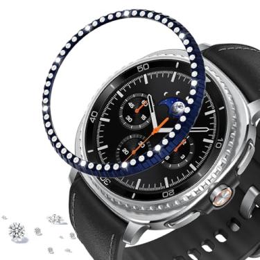 Imagem de DEALELE Capa de moldura compatível com Samsung Galaxy Watch 8 Classic (46 mm), strass brilhante, liga de diamante, moldura de metal, anel de bisel, capa adesiva, antiarranhões, acessório (azul)
