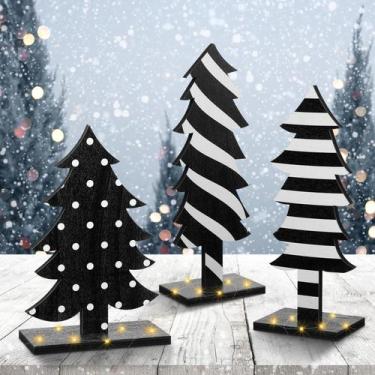 Imagem de Decorações de árvore de Natal Meooeck Farmhouse em madeira preta/branc