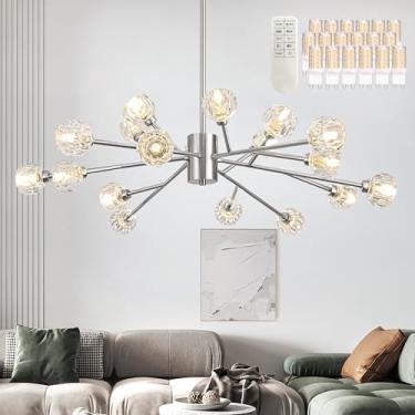 Imagem de Bagood Lustre Sputnik De Níquel Com 18 Luzes, Lustre De Cristal Moderno De 47,2", Lustre Sputnik Moderno, Contemporâneo De Meados Do Século Para Cozinha E Sala De Estar (Lâmpada Regulável E Controle