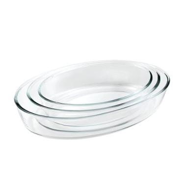 Imagem de Jogo de Travessas Ovais em Vidro para Servir 3 Peças (1,5L+2L+3L)