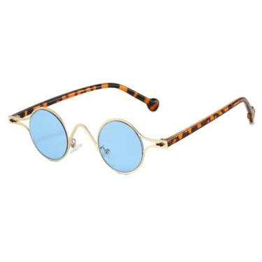 Imagem de Óculos de sol redondos pequenos de metal, masculinos, retrô, tendência, rebites, punk, degradê, uv400, feminino, degradê (azul leopardo)