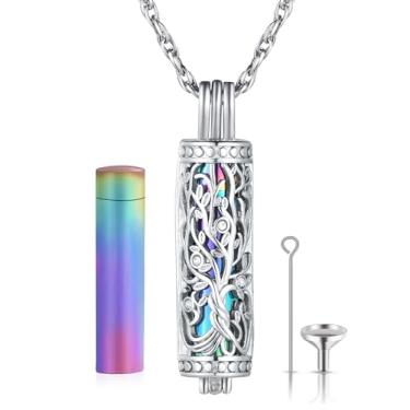 Imagem de YOUFENG Colares de urna para cinzas, urnas para cinzas humanas, memorial, cremação, urna, medalhão de aço inoxidável, joia de cinzas, 50cm+5cm (20inch + 2inch), Cristal, Zircônia cúbica