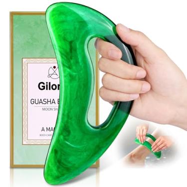 Imagem de Giloner Grande ferramenta de massagem Gua Sha com alça grande massageador de drenagem linfática, ferramenta de gua sha corporal de resina para costas do pescoço, rosto pernas, remoção de celulite