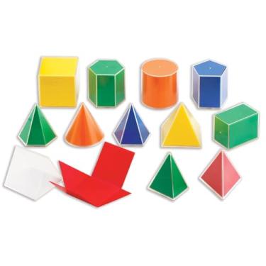 Imagem de edxeducation Sólidos geométricos 2D3D – Conjunto de 24 – 12 formas, 12 redes dobráveis e guia de atividades – Manipulativa de matemática e geometria para crianças