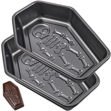Imagem de Pacote com 2 formas de bolo de caixão com padrão de esqueleto, moldes de bolo de 25 cm para assar o Dia das Bruxas