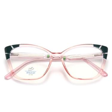 Imagem de Armação Óculos Olho de Gato TR90 Feminina Lentes Sem Grau Bloqueio Luz Azul e UV400 (Rosa)