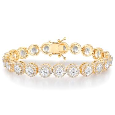 Imagem de Gemsme Pulseira de tênis feminina 1 fileira 18K ouro amarelo 18K banhado a ouro branco 5 mm zircônia cúbica redonda 16,5-21,6 cm, 7.5 Inch, Zircônia cúbica