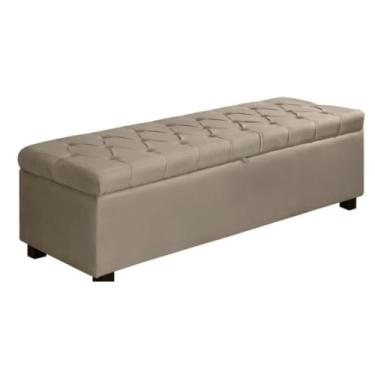 Imagem de Puff Baú Casal 1,20m Veludo Sapateira - Bau Organizador para Quarto com Banco - Móveis para Quarto Baú Organizador(bege)