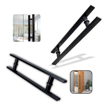 Imagem de Puxador Preto Porta Madeira Aço Inox - 60Cm Barra Chata Reto