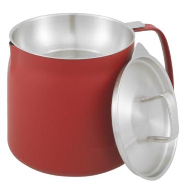 Imagem de Pote de filtro de óleo de 1,5 L com filtro de malha fina de aço inoxidável filtro de óleo com tampa de alça recipiente de graxa de bacon reutilizável lata de armazenamento de óleo lata de graxa para