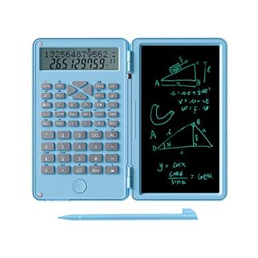 Imagem de Calculadora científica com tablet de escrita, calculadora dobrável profissional, calculadora padrão de bolso com bloco de escrita LCD apagável para escritório, casa, negócios (azul)