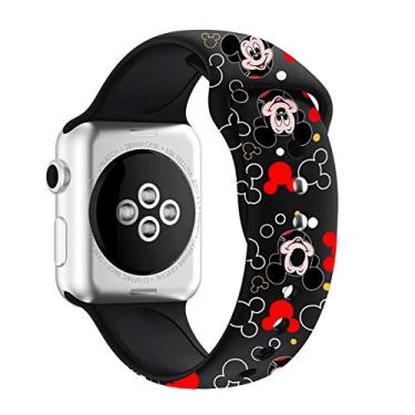 Imagem de MIADEAL Pulseiras com tema de mouse de desenho animado para Apple Watch, série 8 Ultra 7, SE 6, 5, 4, 3, 2 1, 38 mm/40 mm/41 mm ou 42 mm/44 mm/45 mm/49 mm (preta, 42 mm ou 44 mm)