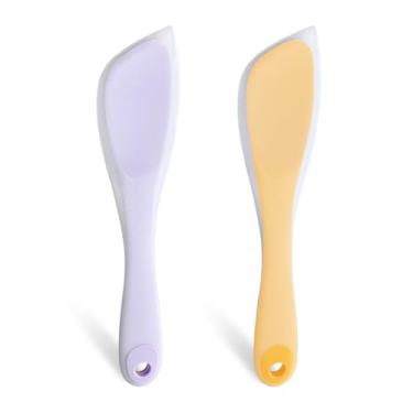 Imagem de Svailse Espátula e raspador de silicone, espátulas resistentes ao calor de 315 °C para panelas antiaderentes, spray de creme de bolo para mexer, misturar, raspar e espalhar (1 amarelo, 1 roxo)