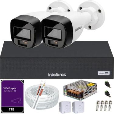 Imagem de Kit Intelbras 2 câmeras Vhd 1120b Full Color Dvr 4 Canais Hd 1TB Color
