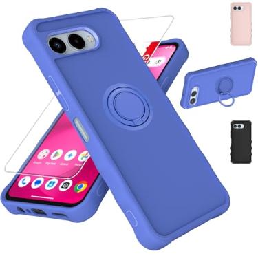 Imagem de jioeuinly Capa para celular T-Mobile Revvl 8 compatível com Revvl 8 [com protetor de tela de vidro temperado][ superproteção de 2 mm [suporte de anel] azul